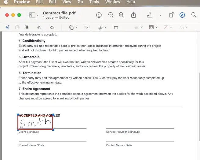Drag, resize or reposition the signature inside the pdf