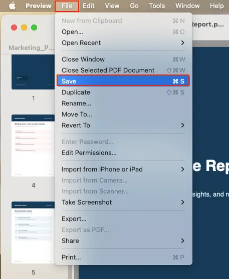 After deleting the pages go to File and choose Save