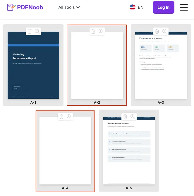 From the thumbnail choose the blank pages and delete those manually and save the new pdf