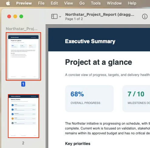 Open the new PDF with the extracted pages from the previous PDF