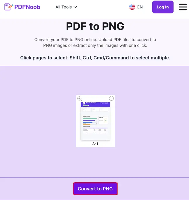 After uploading the PDF file, click the Convert to PNG button to start the conversion process