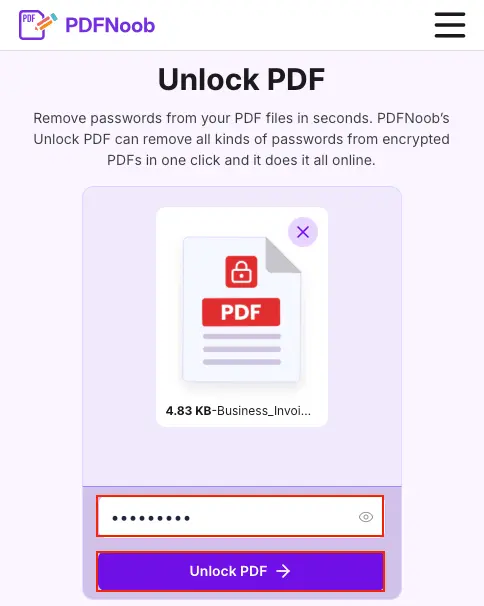 Enter the PDF password and click Unlock PDF