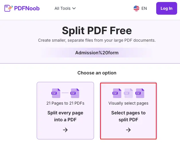 Click Select pages to split PDF to preview the pages before splitting