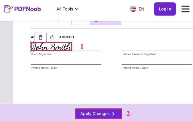 Place and resize your signature inside the PDF and click Apply Changes