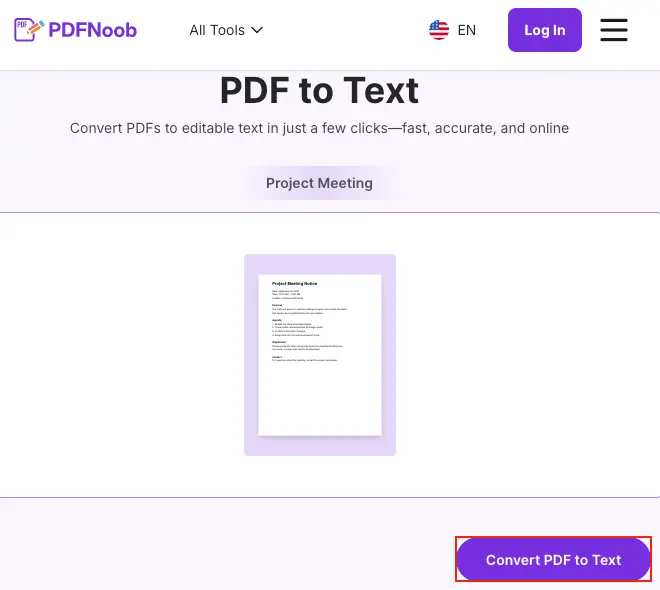 Check the preview of your uploaded PDF, then click Convert PDF to Text.
