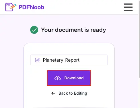 Click Download to save the converted Planetary Report as a Word document in PDFNoob