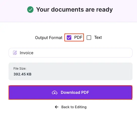 Select PDF as the output format and click Download PDF