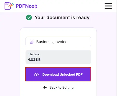 Click Download Unlocked PDF to save the password-free document