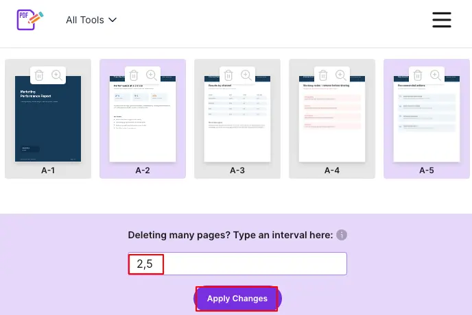 Write down the page numbers and click Apply Changes