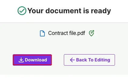Click Download to get the signed pdf or go to Back to Editing to edit more