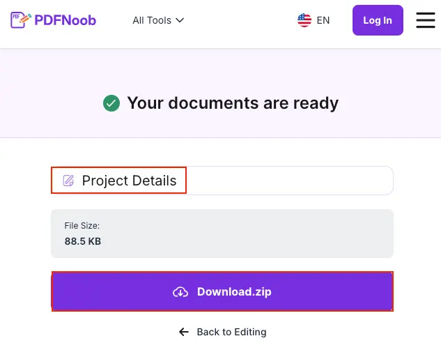Name the New ZIP file and click Download to get the ZIP file