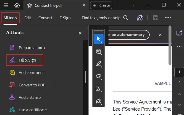 Open the PDF in a PDF reader, click All tools and go to Fill and Sign
