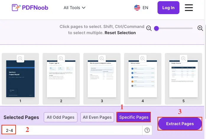 Select Specific Pages, enter the page range, and click Extract Pages