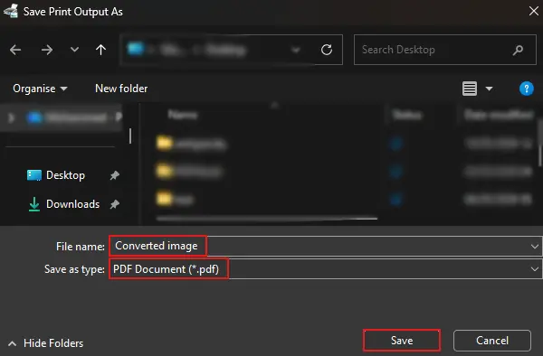 Enter a file name, select PDF Document as the file type, and click Save