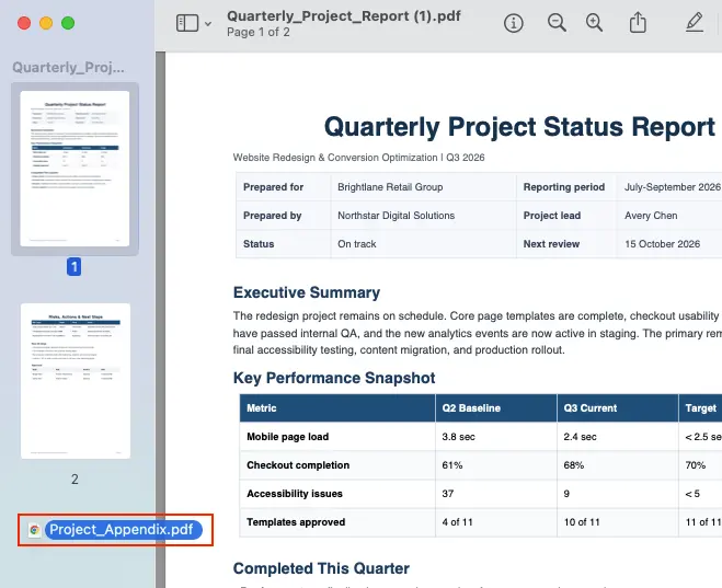 Project Appendix PDF ready to be added to a report in Mac Preview