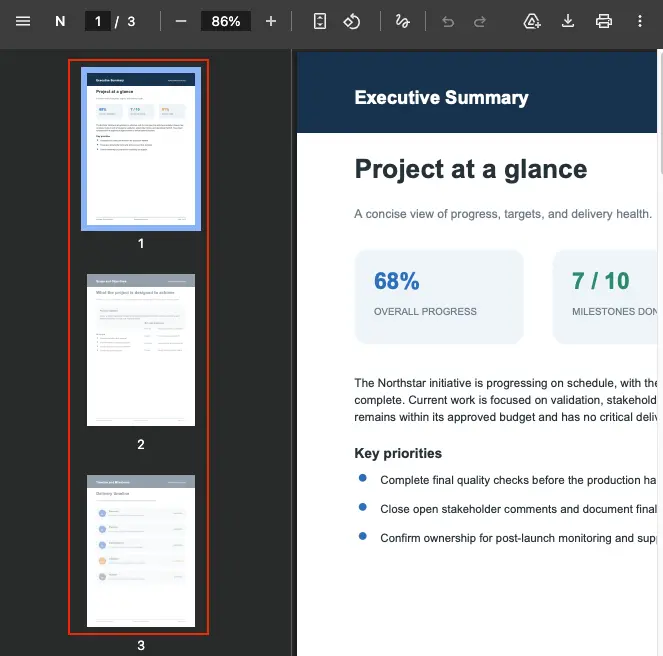 After extracting, download and open the new PDF containing those specific 3 pages