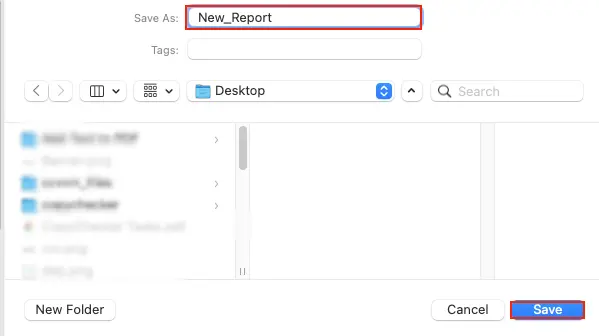 Provide a name and save the new PDF deleting specific pages