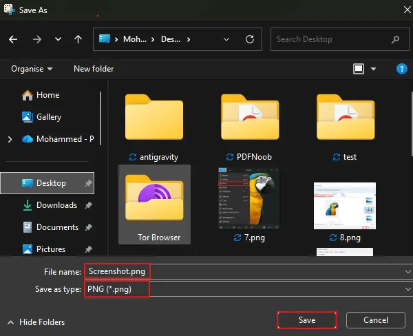 Provide a file name, then choose PNG from the dropdown list and click Save to convert PDF to PNG