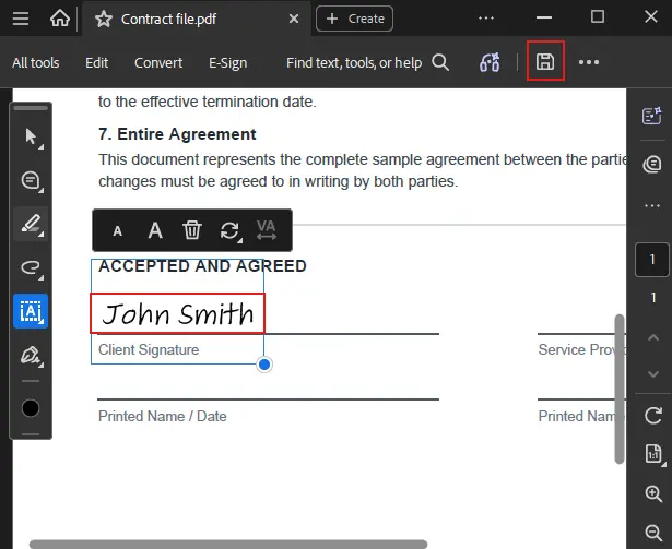 Drag the signature, resize it and click save to get the updated pdf with the signature