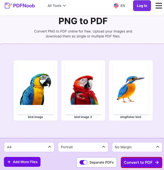 Click Convert to PDF to start conversion of png to pdf