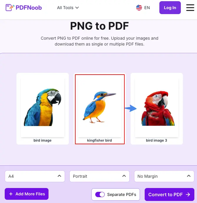 Drag the images to maintain image order before converting