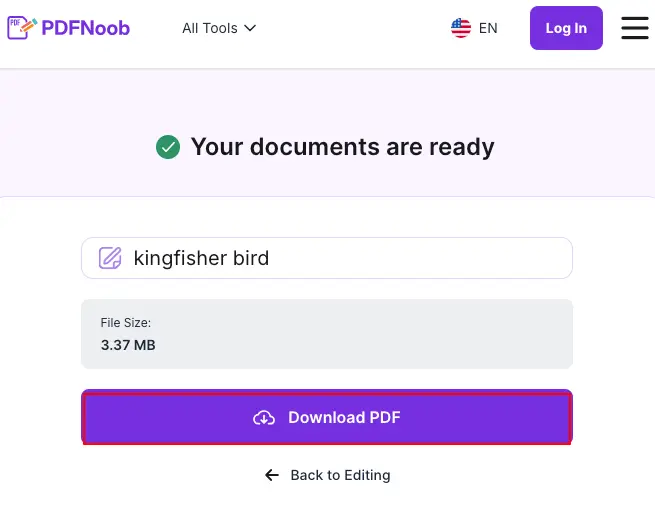 Save the PDF by clicking Download PDF after converting from png to pdf