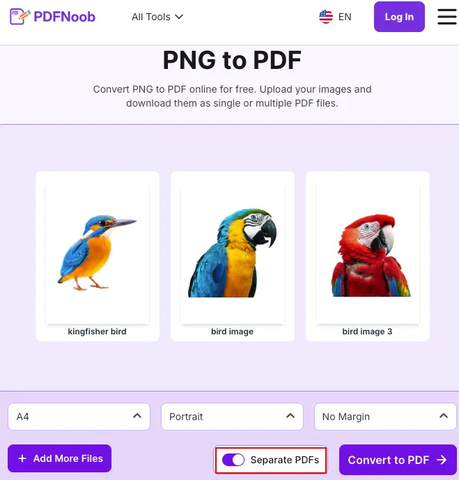 For separate files turn on the Separate PDFs button